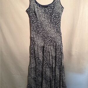 Jones New York Navy and White Sleeveless Leopard Print Tiered Maxi Dress